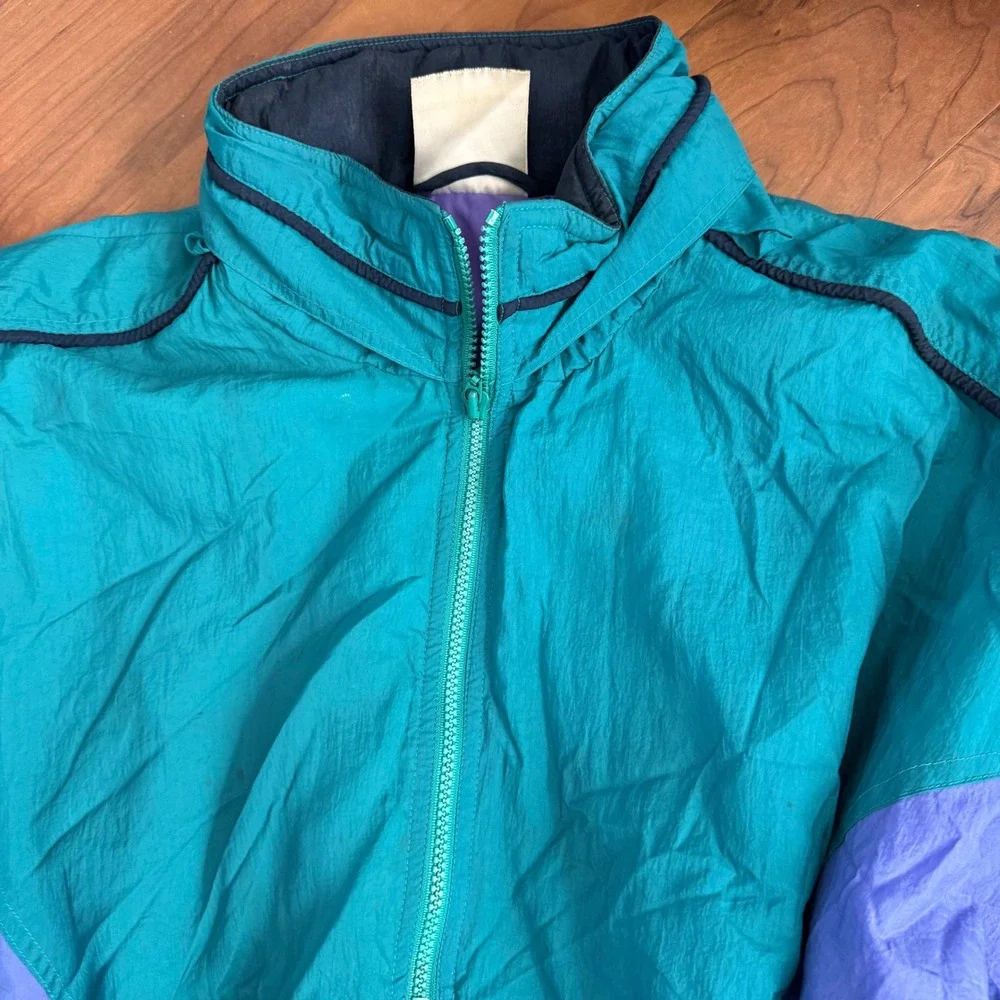Vintage Adidas Half Zip Windbreaker XL Teal Purple 80s 90s Trefoil Jacket Y2K